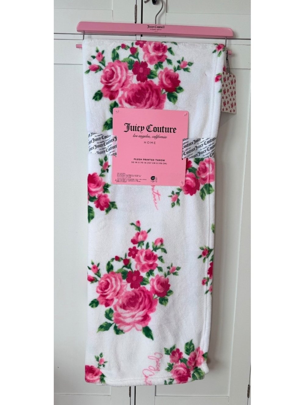 Juicy Couture Plush Printed Throw Blanket 50x70 in Floral Pink Green
